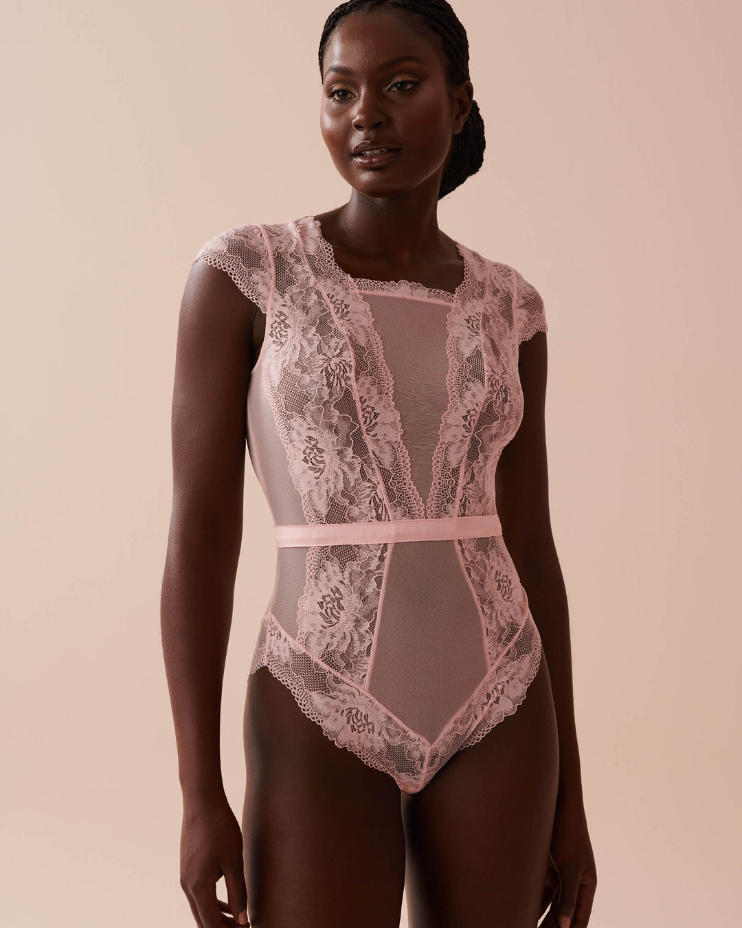Floral Lace and Mesh Cap Sleeve Teddy - Blue Haze