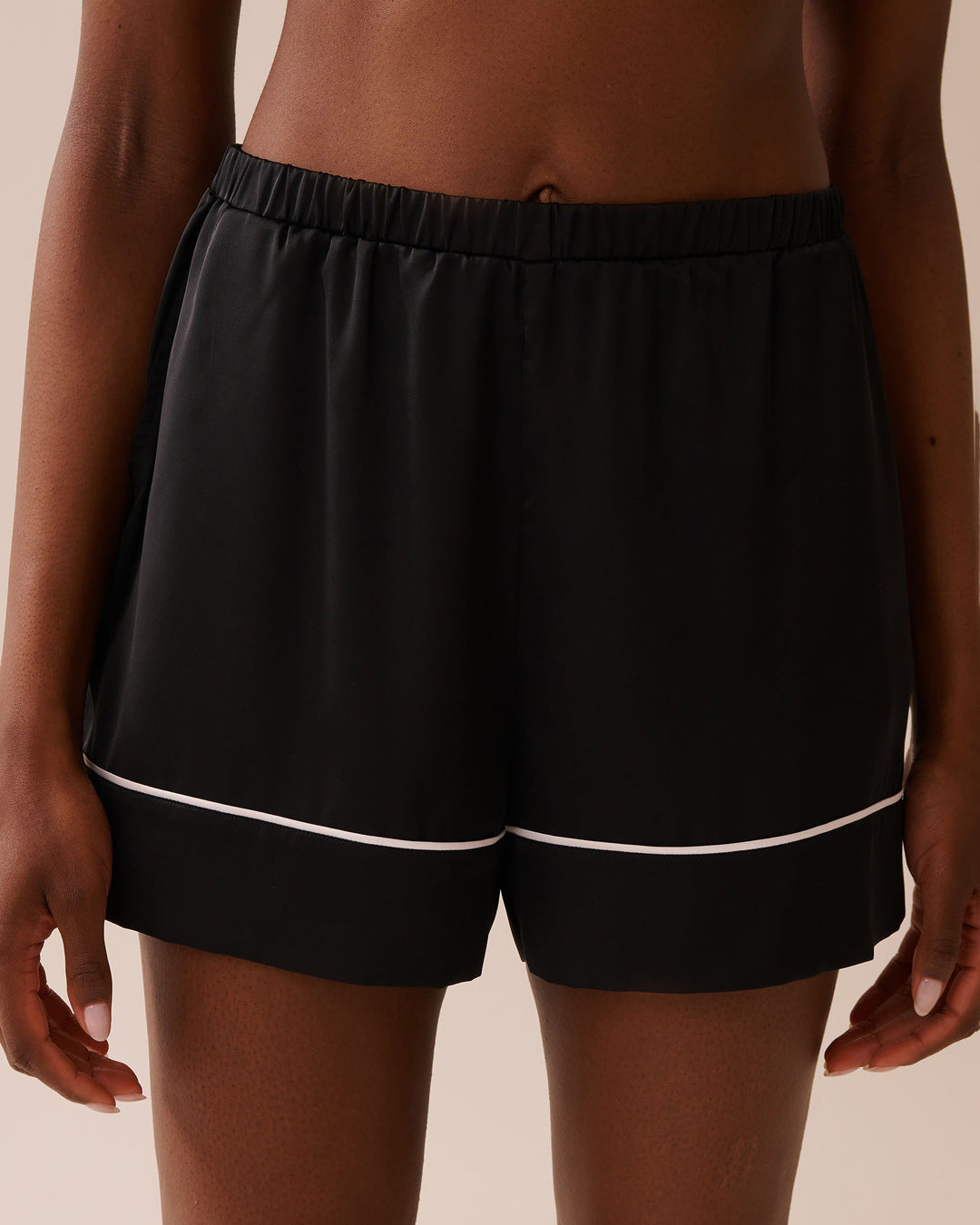 Short Sleeve Satin Pajama Set - Black Beauty