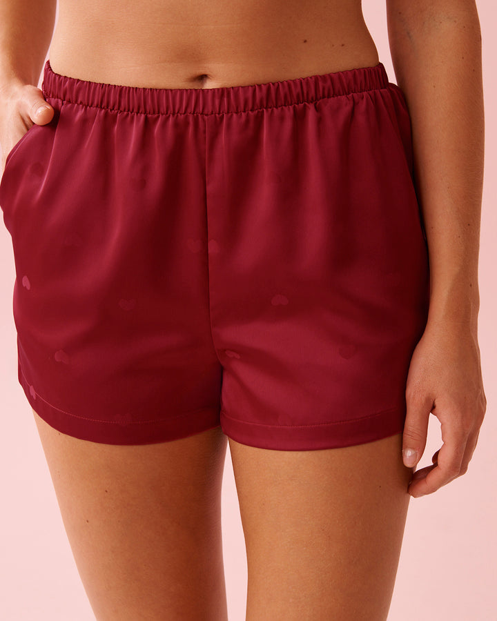 2pcs S/slv Short Satin Jacquar - Red