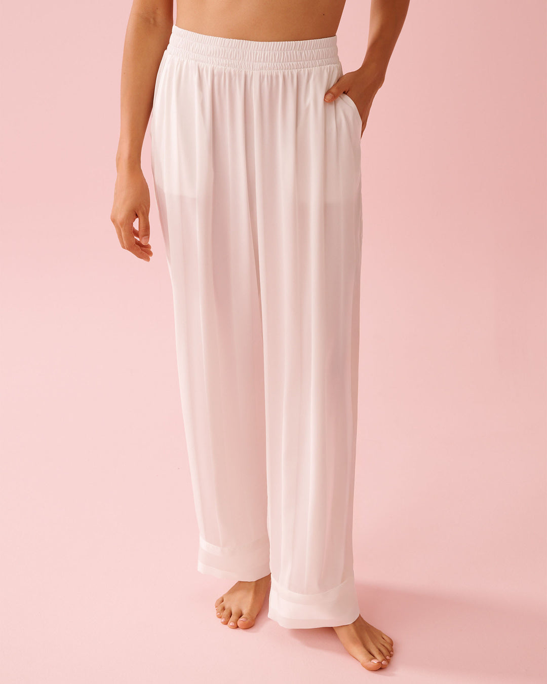 2pcs L/slv Pant Satin Jacquar - White