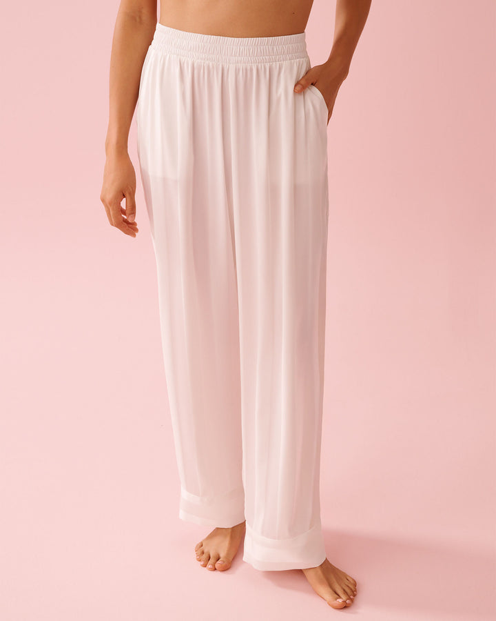 2pcs L/slv Pant Satin Jacquar - White