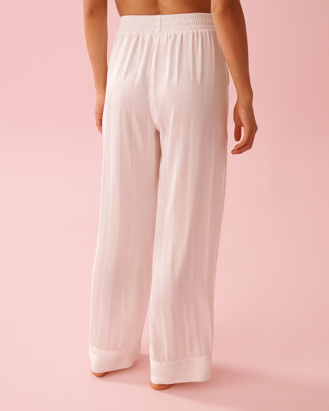 2pcs L/slv Pant Satin Jacquar - White