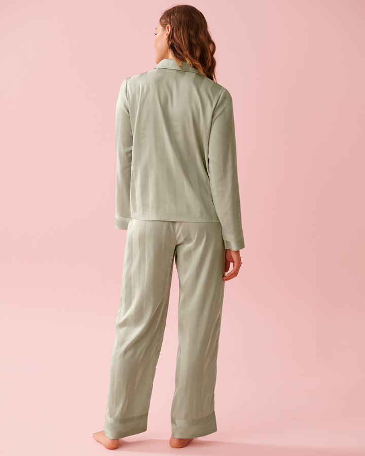 2pcs L/slv Pant Satin Jacquar - White