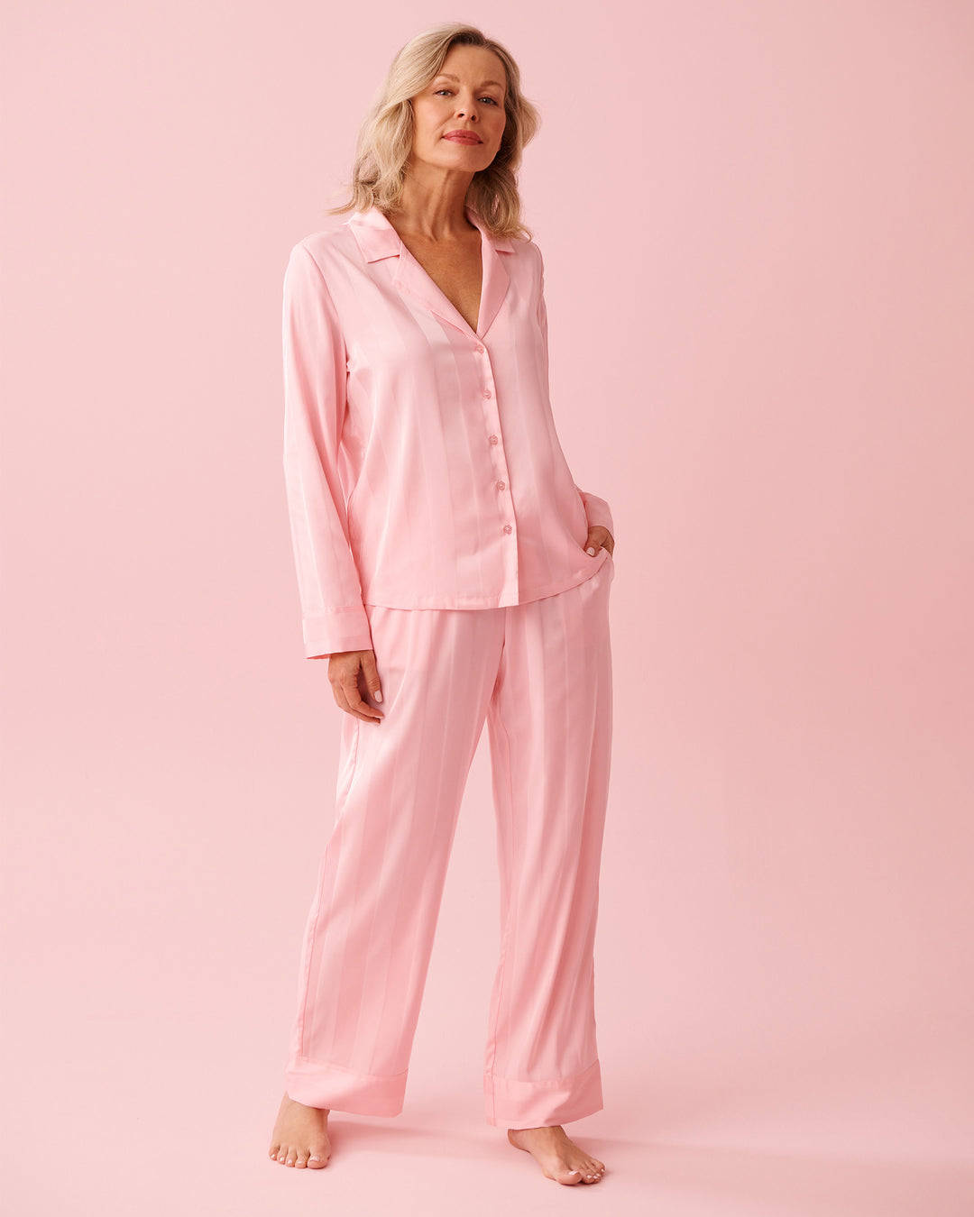 2pcs L/slv Pant Satin Jacquar - White