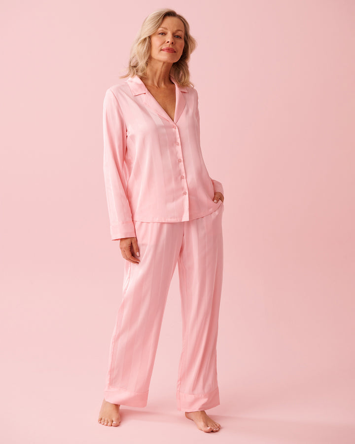 2pcs L/slv Pant Satin Jacquar - White