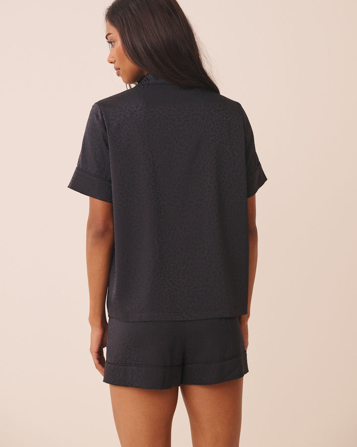 Leopard Jacquard Short Sleeve Satin Pajama Set