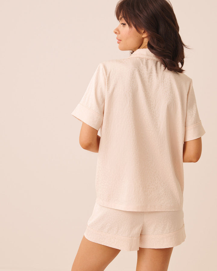 Leopard Jacquard Short Sleeve Satin Pajama Set