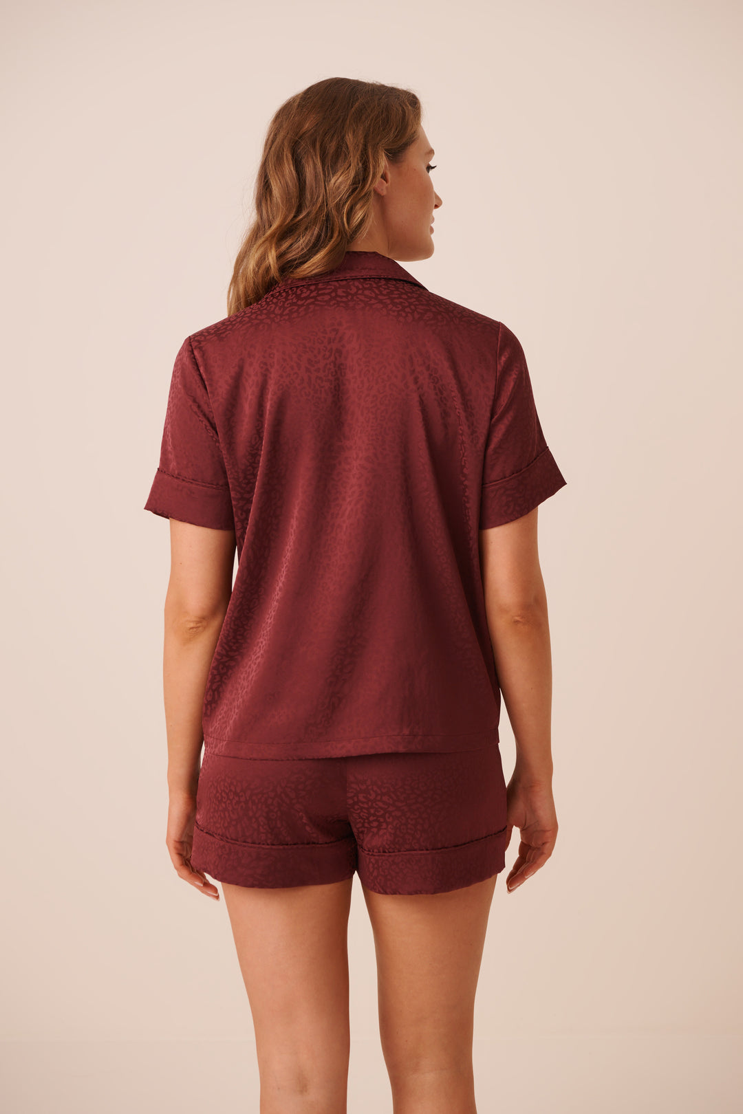 Leopard Jacquard Short Sleeve Satin Pajama Set