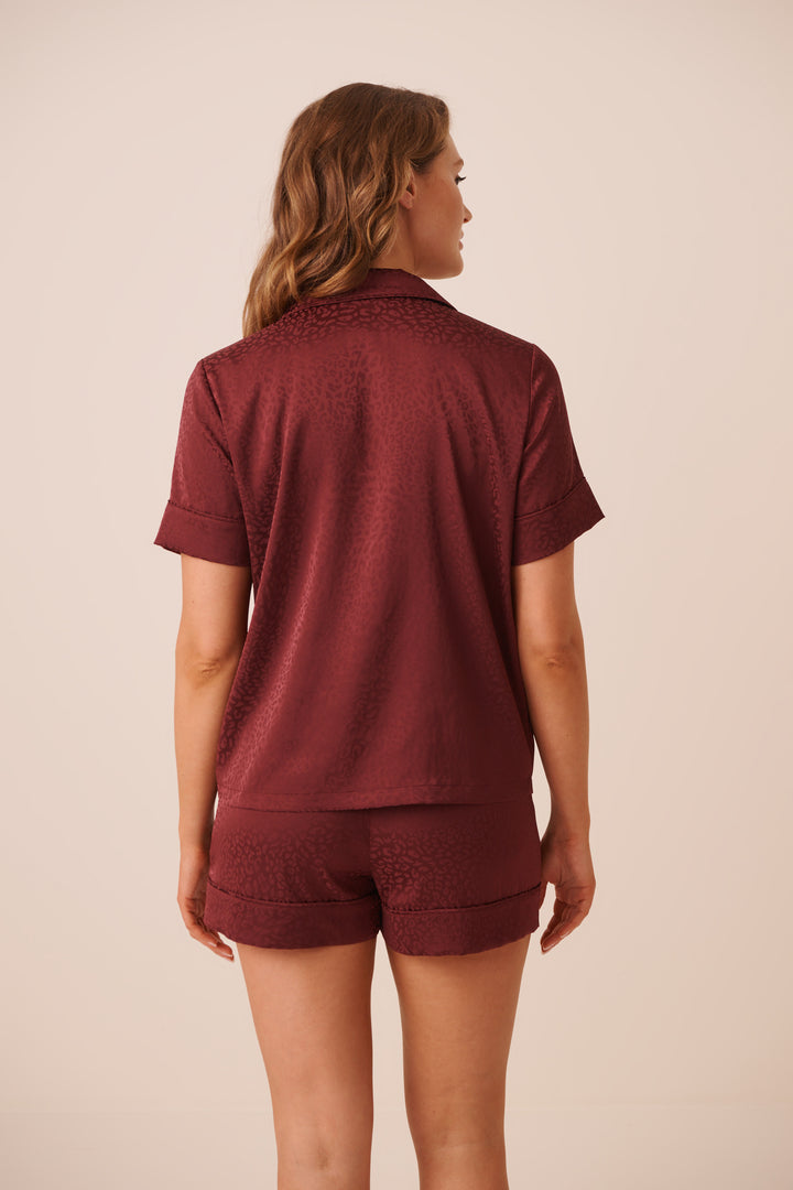Leopard Jacquard Short Sleeve Satin Pajama Set