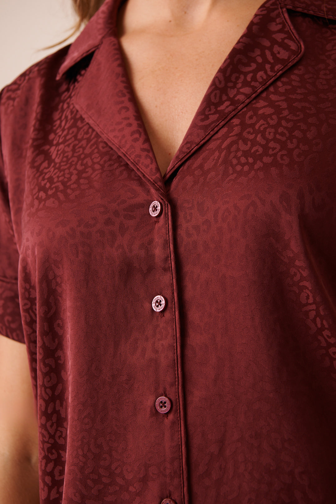 Leopard Jacquard Short Sleeve Satin Pajama Set