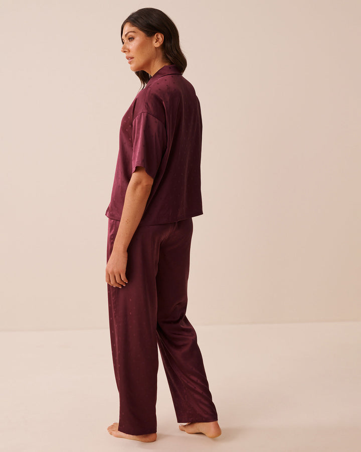 Satin Jacquard Polka Dot Short Sleeve Pajama Set