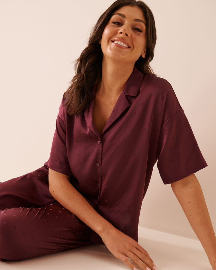 Satin Jacquard Polka Dot Short Sleeve Pajama Set