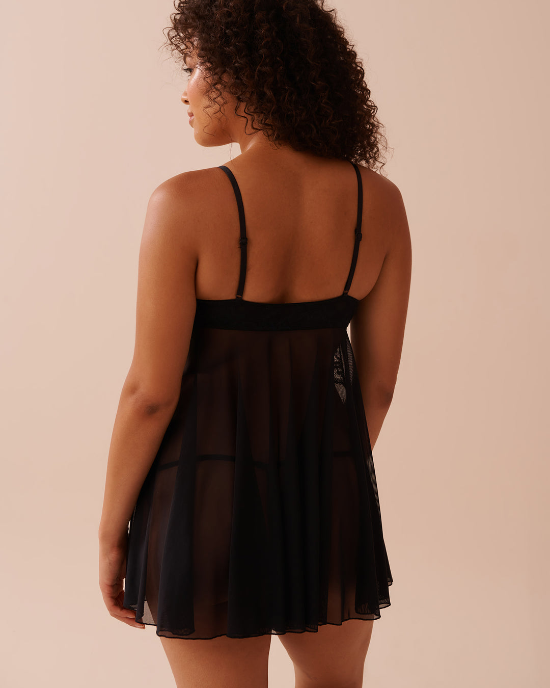 Open Front Lace and Mesh Babydoll with Satin Bow - Pacific