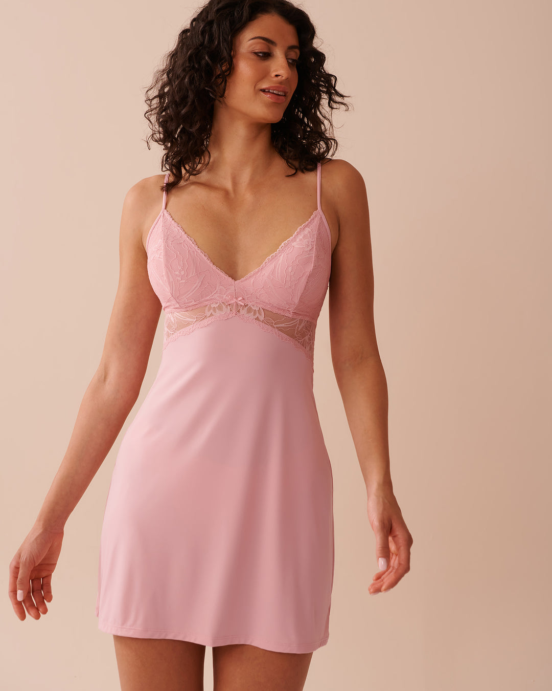 Lace Insert Microfiber Nightie - Black Beauty