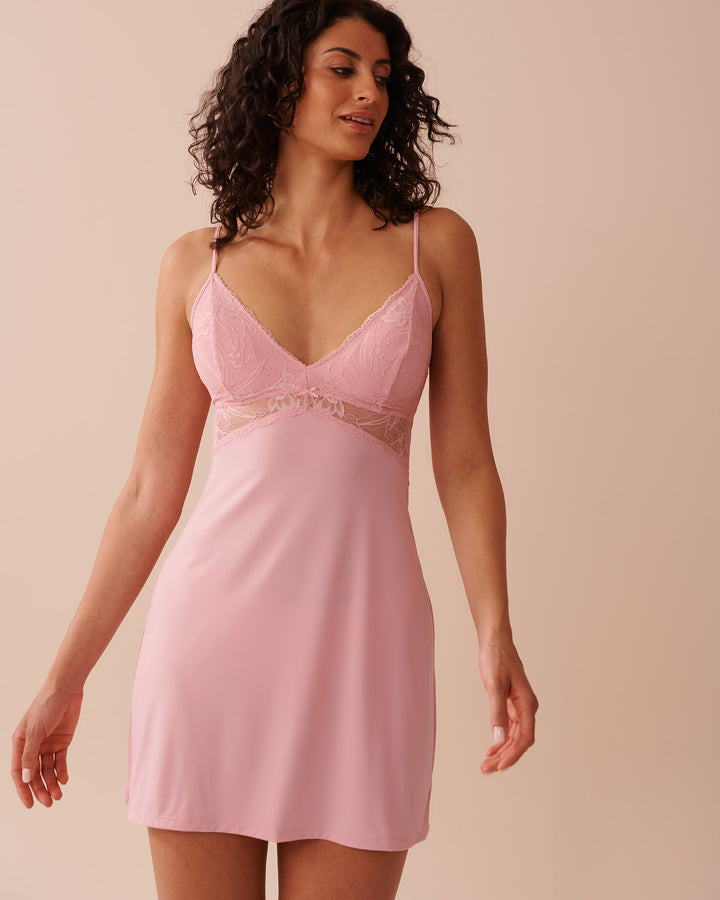 Lace Insert Microfiber Nightie - Black Beauty