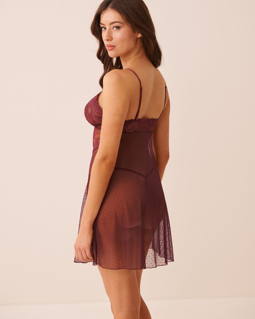 Floral Lace and Swiss Dot Mesh Nightie