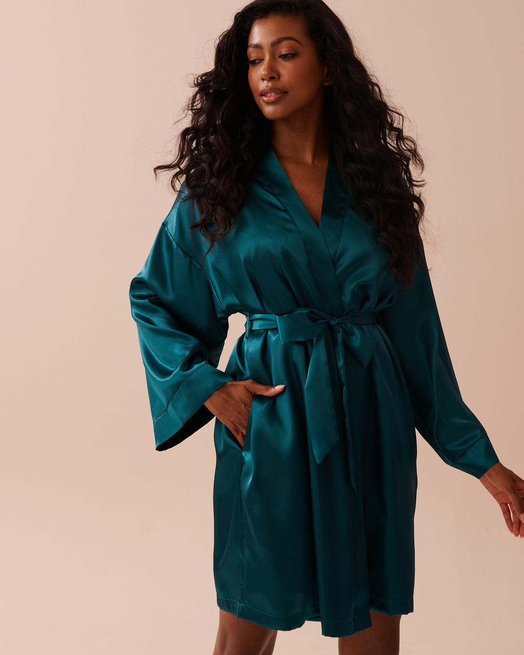 Shiny Satin Kimono - Blue Haze