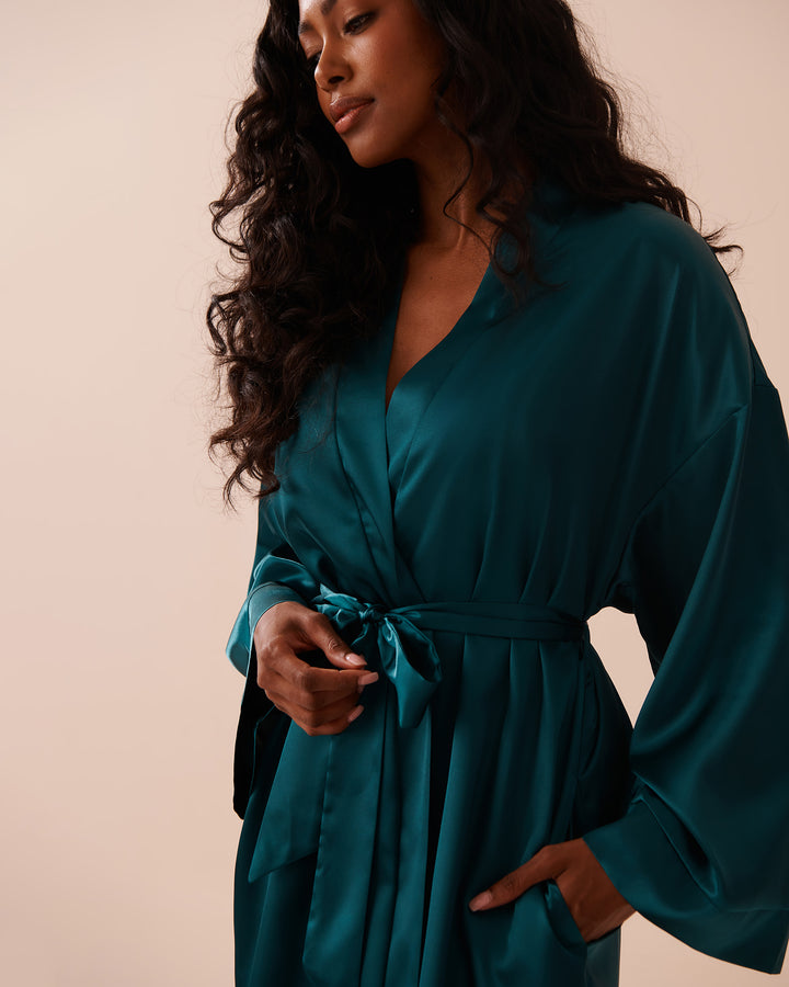 Shiny Satin Kimono - Blue Haze