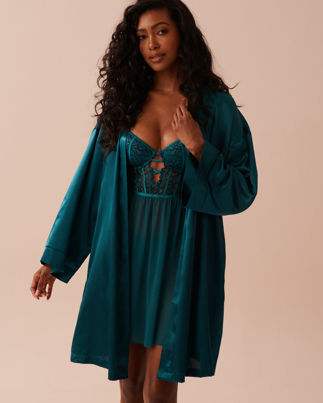 Shiny Satin Kimono - Blue Haze