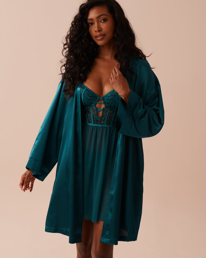 Shiny Satin Kimono - Pacific
