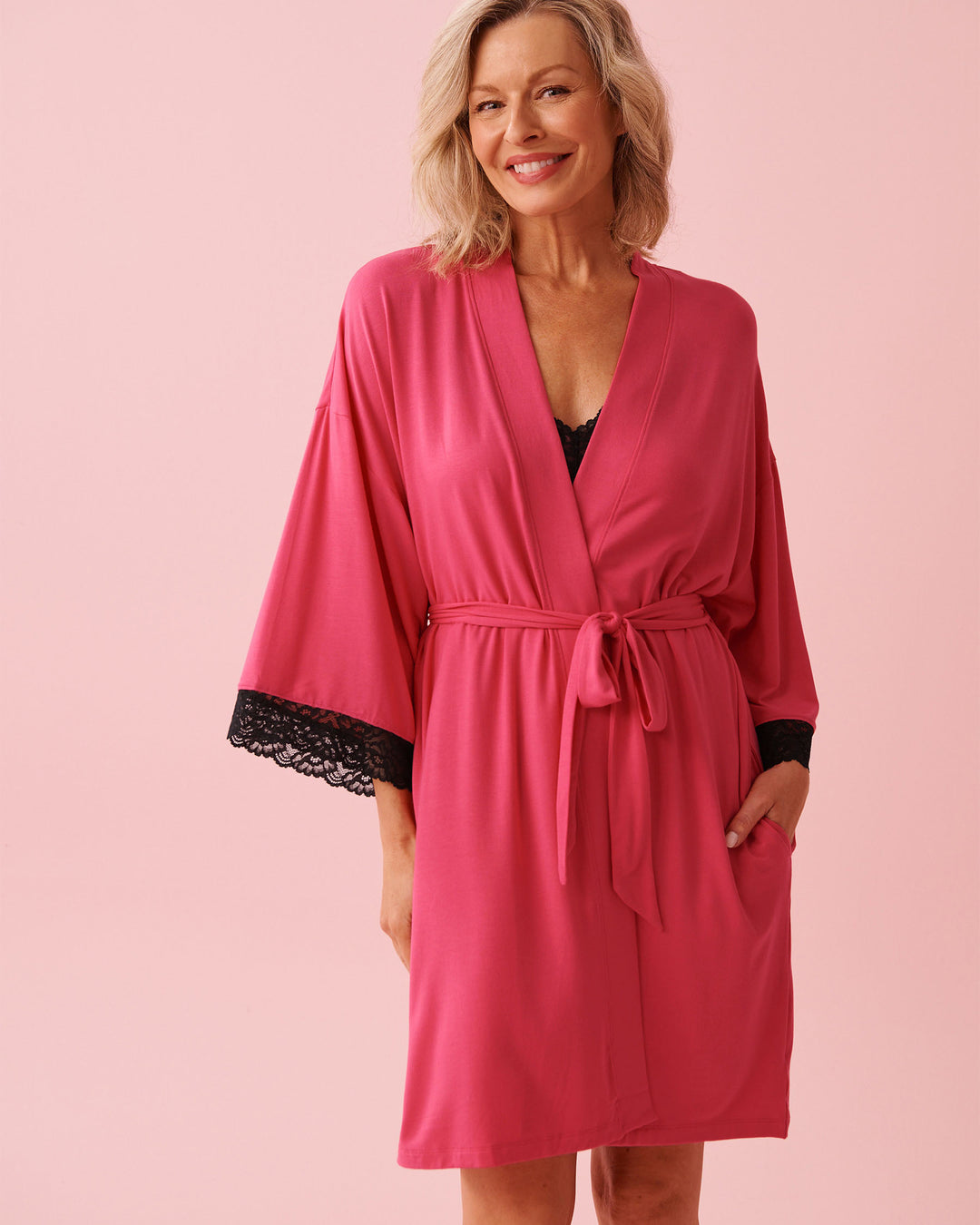 Kimono Modal Lace - Pink