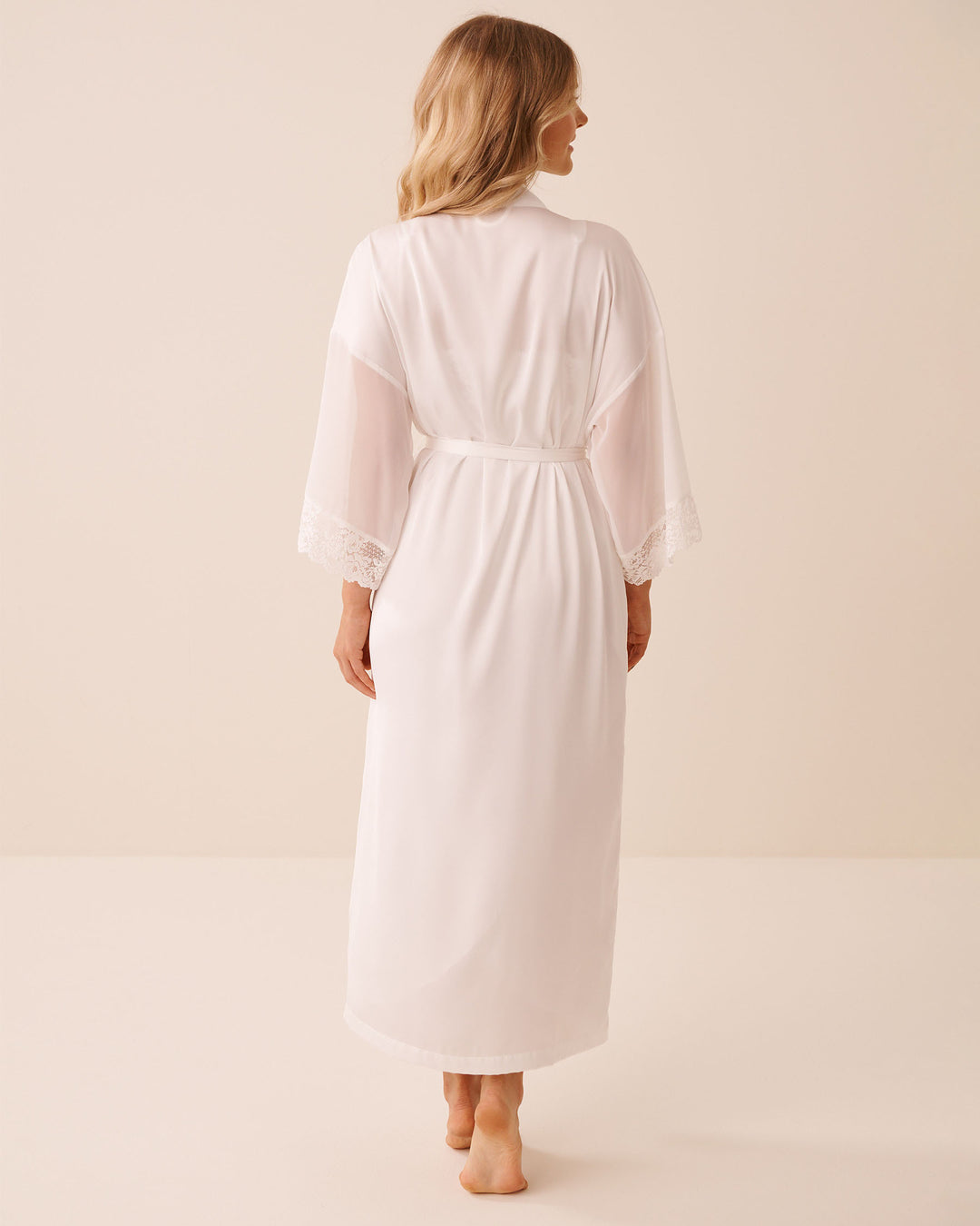 Kimono Chiffon Satin Lace - White
