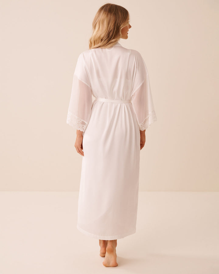 Kimono Chiffon Satin Lace - White