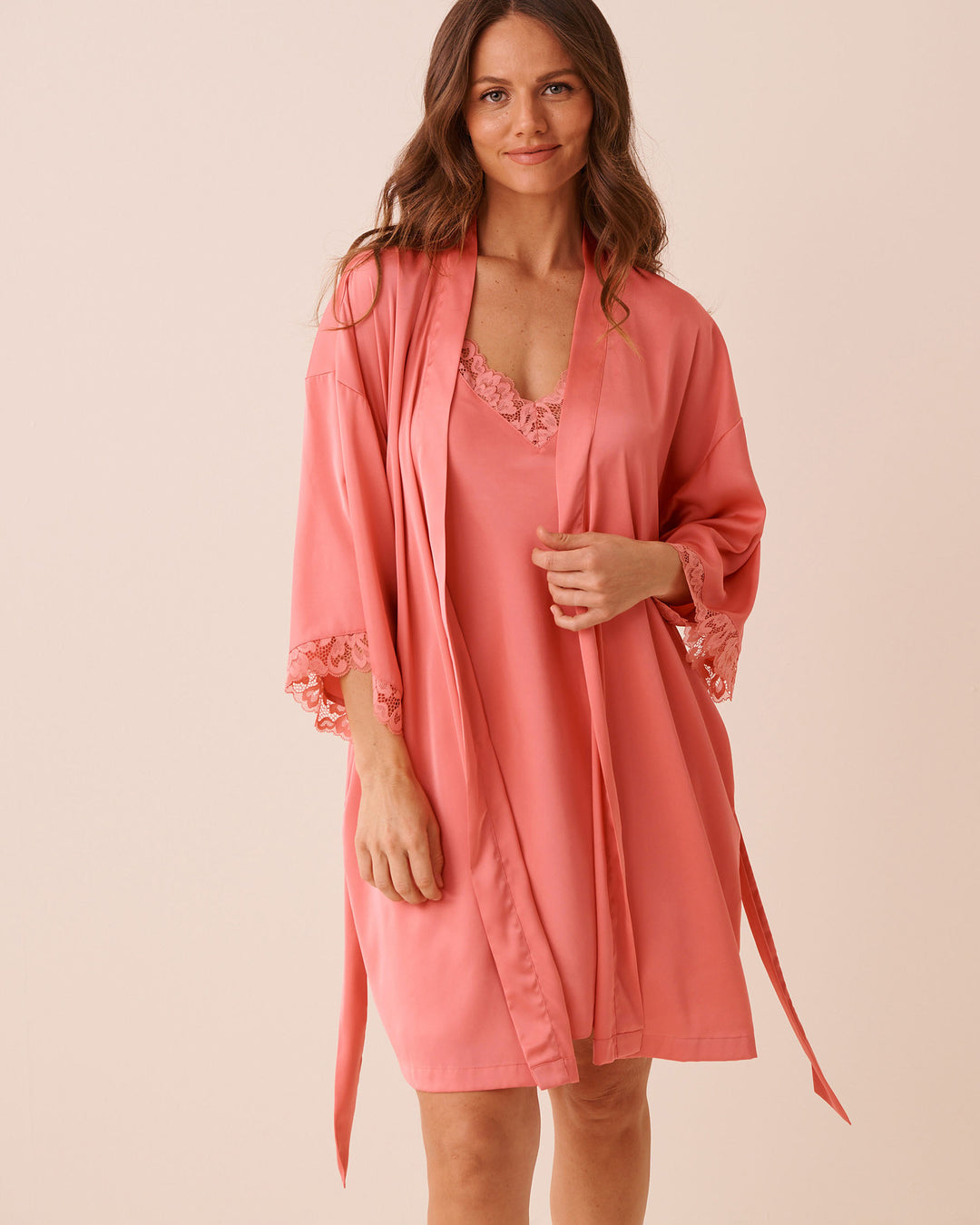 Kimono Satin Lace - Pink