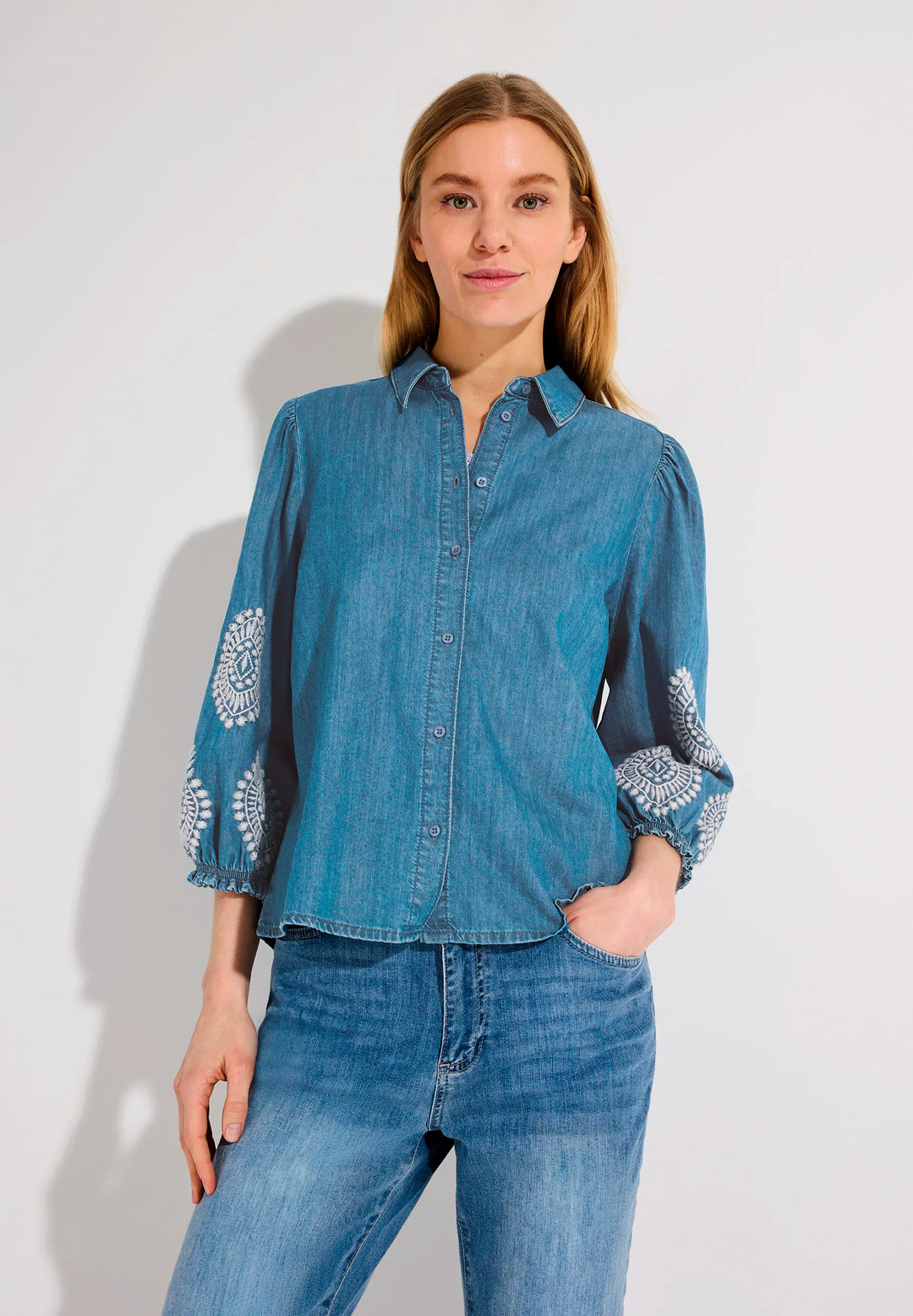 Denim Blouse with Embroidery