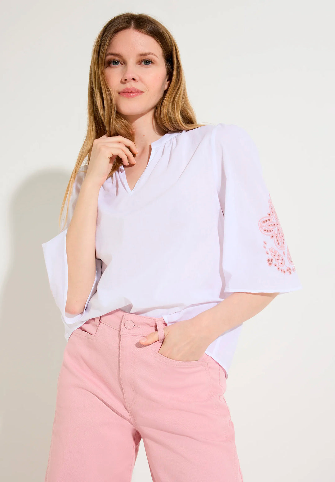 Blouse with Embroidered Sleeves