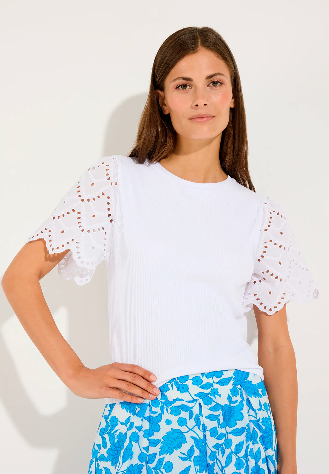 Ribbed Shirt with Lace Sleeves