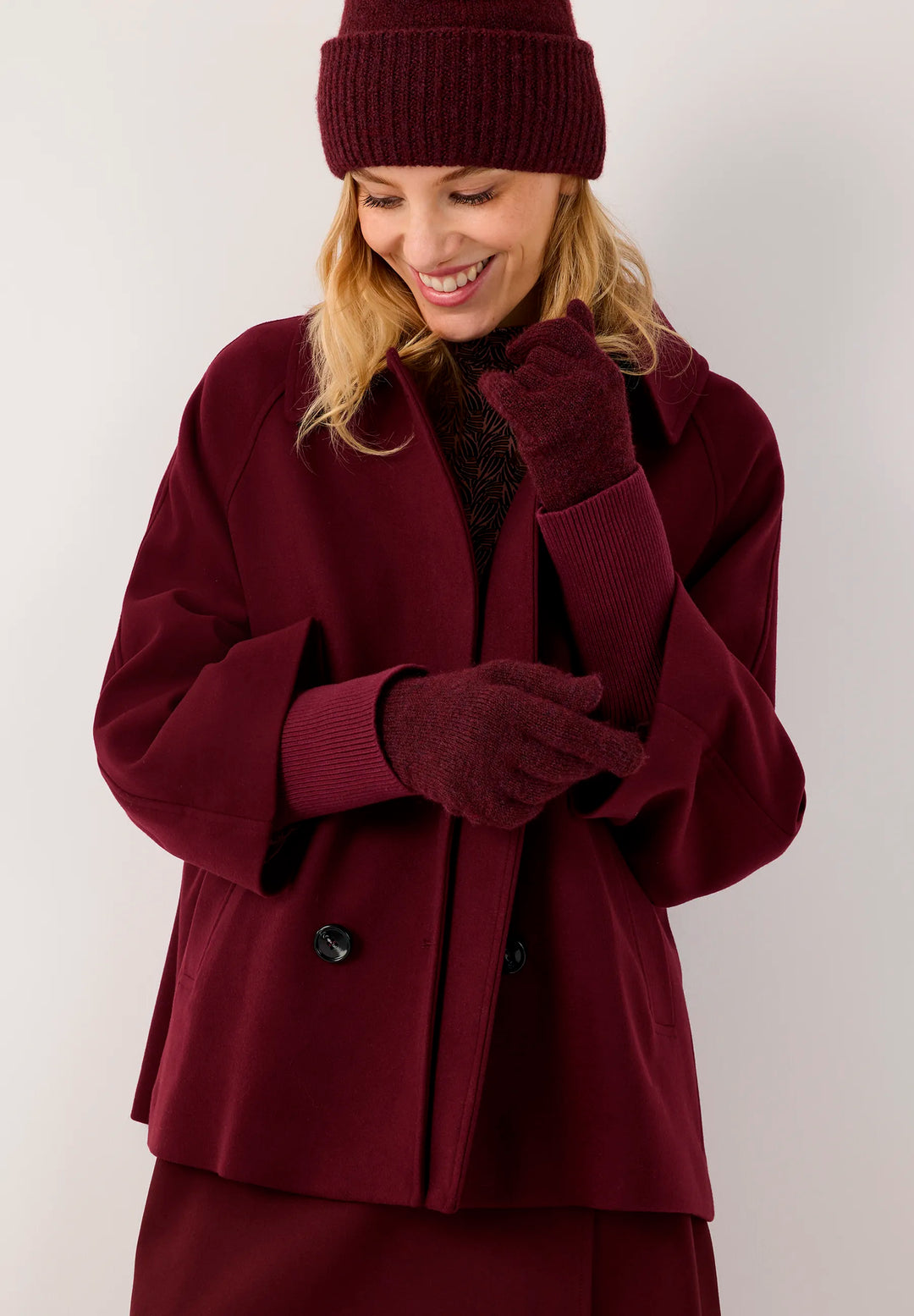 Velours A-Line Jacket With Knit Detail
