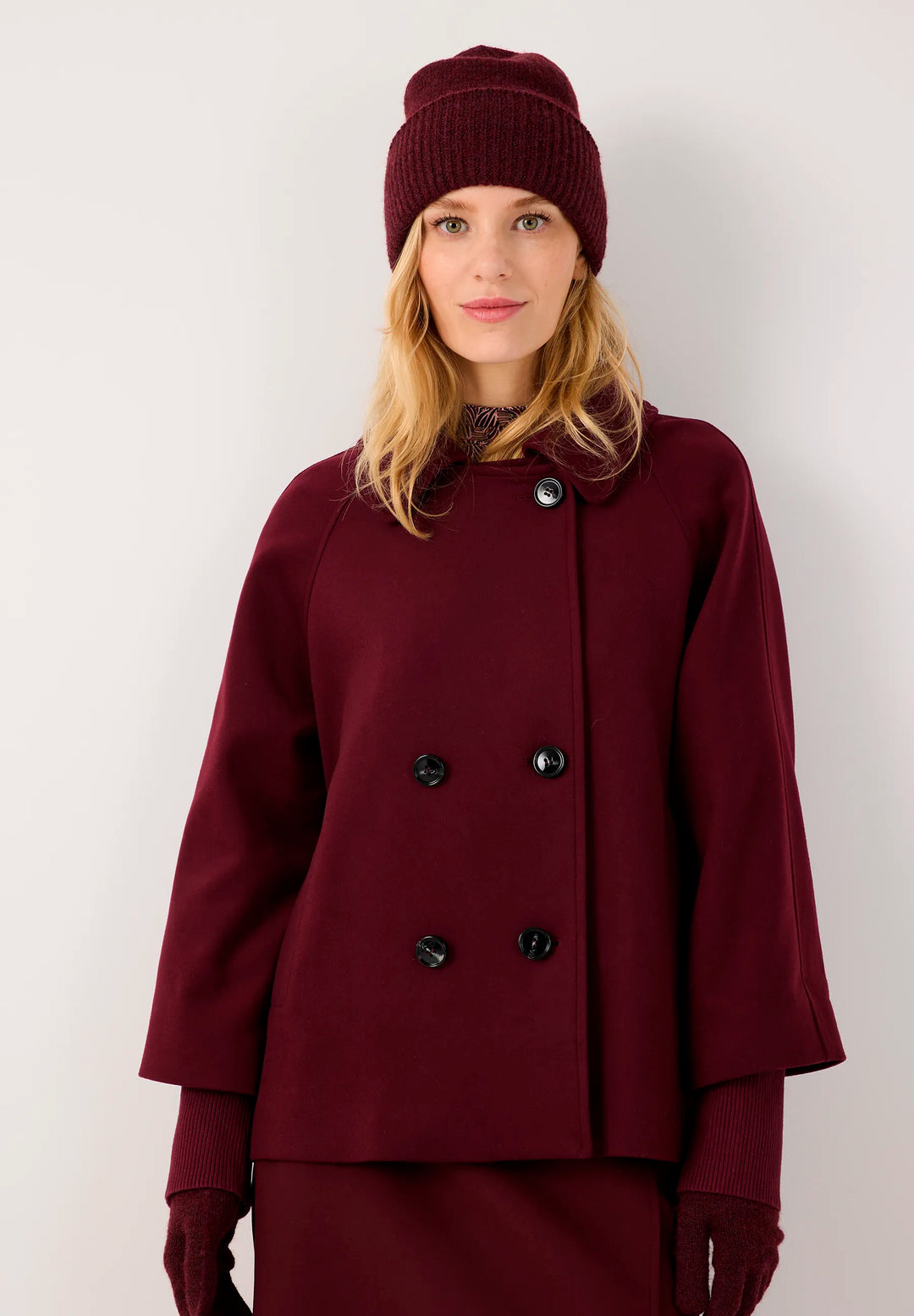 Velours A-Line Jacket With Knit Detail