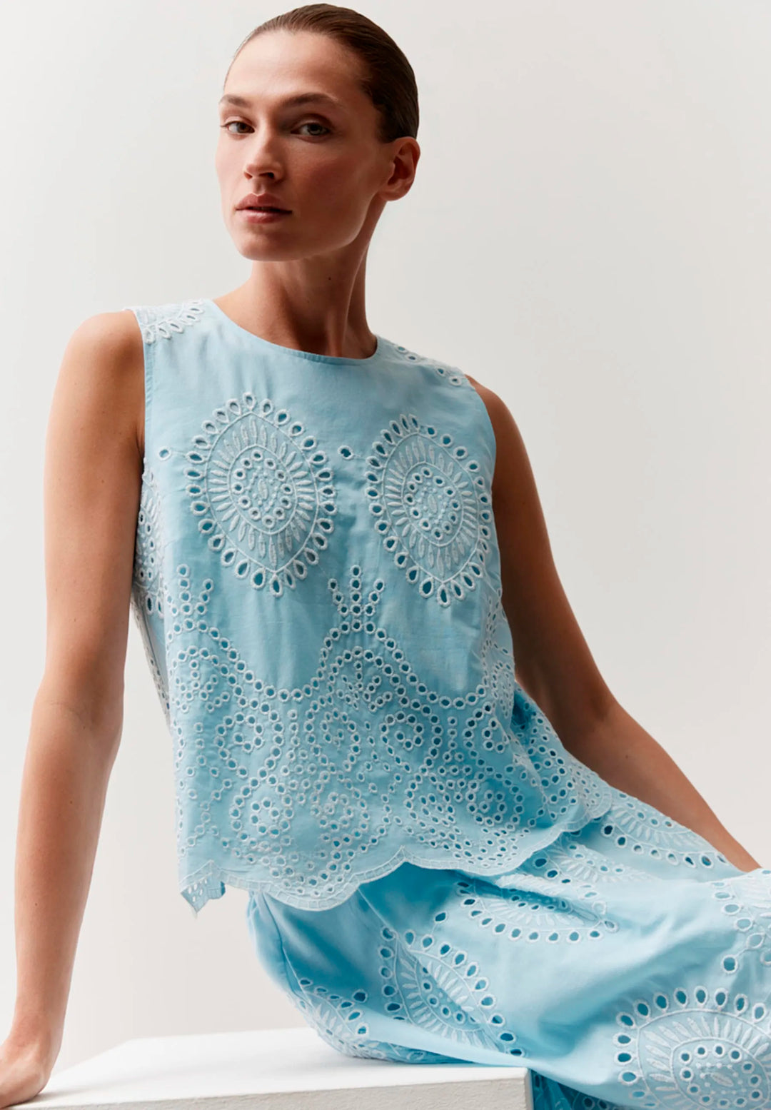 Blouse Top with Lace Embroidery
