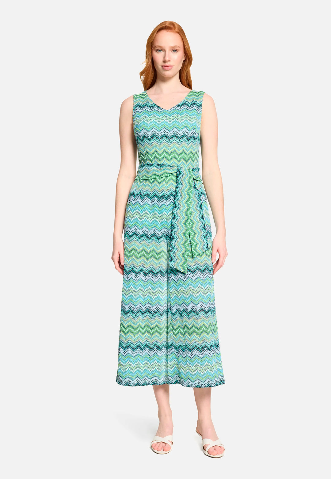 Jumpsuit with Zigzag Pattern And Tie Belt