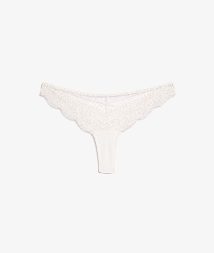 Embroidered thong - Ecru