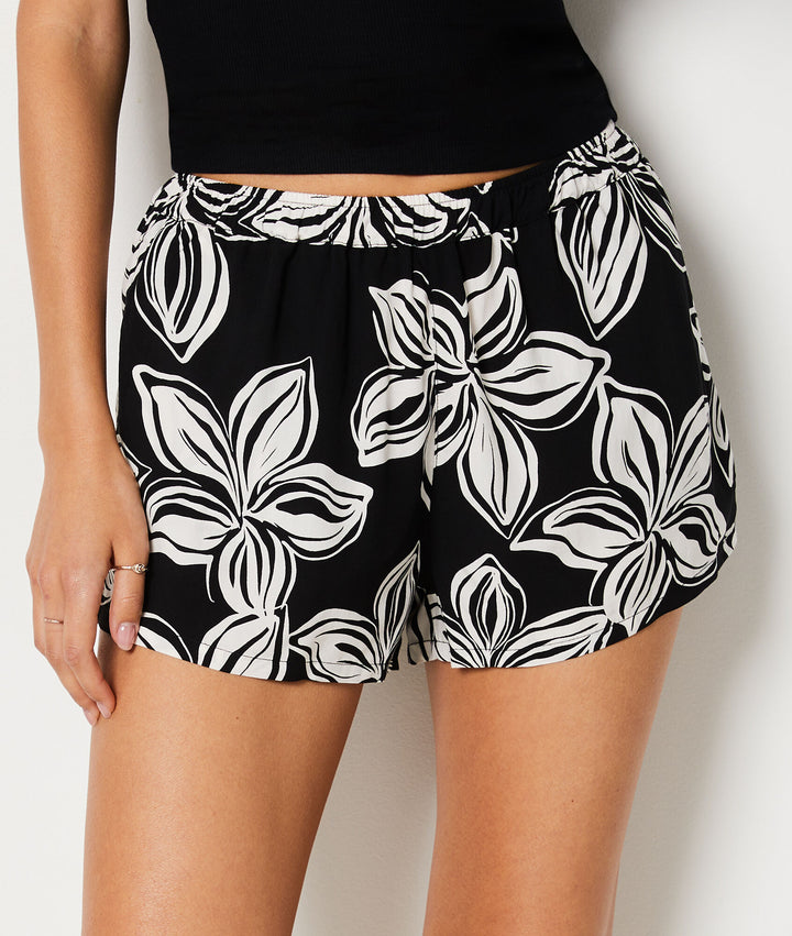 Floral pajama shorts - Noir