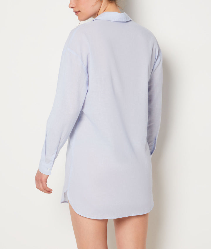 Embroidered cotton nightshirt - Bleu Ciel