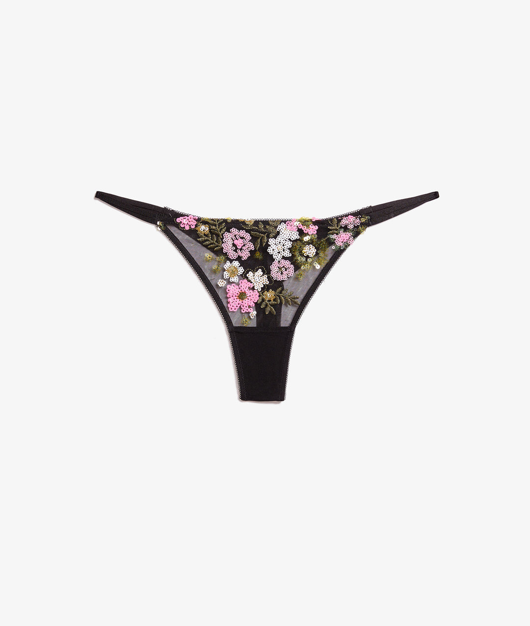 Embroidered thong - Noir