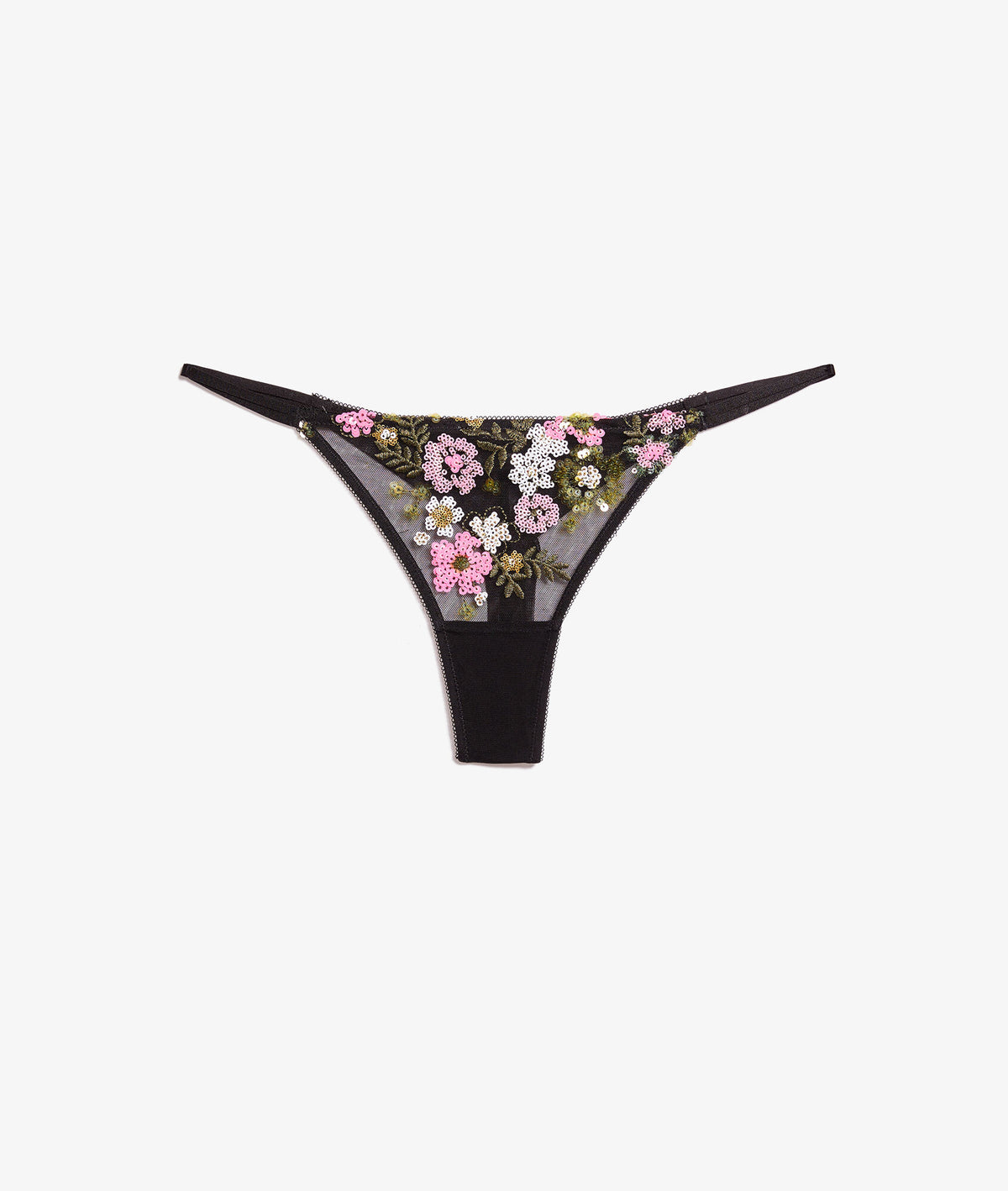 Embroidered thong - Noir