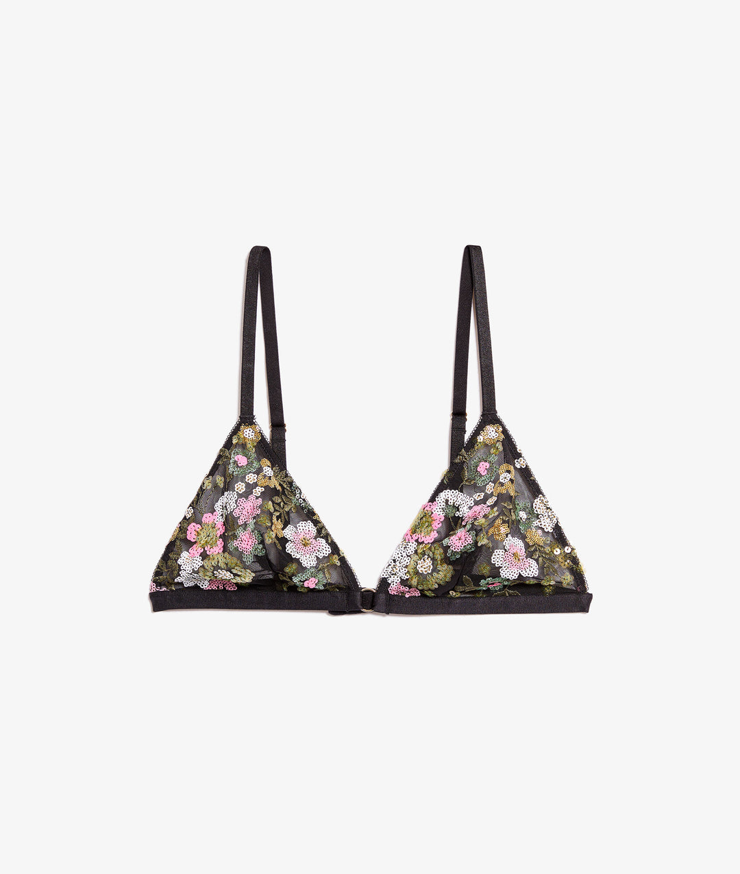 Embroidered wireless triangle bra - Noir