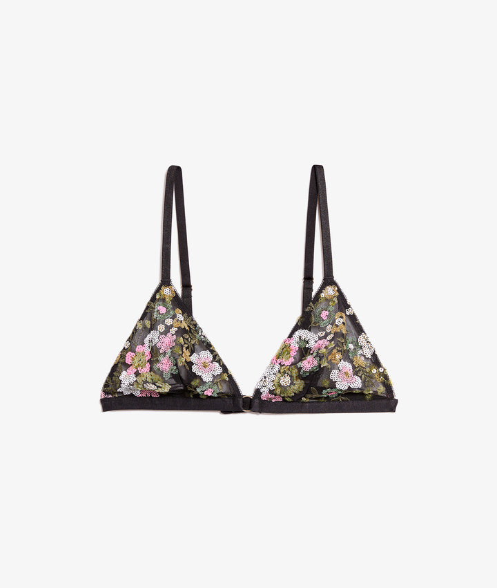 Embroidered wireless triangle bra - Noir