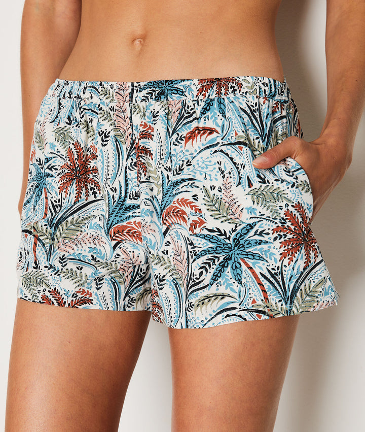 Palm tree print pajama shorts - Multicolor