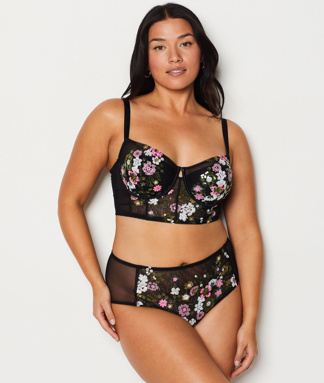 Lightly lined bustier bra with embroidery - Noir