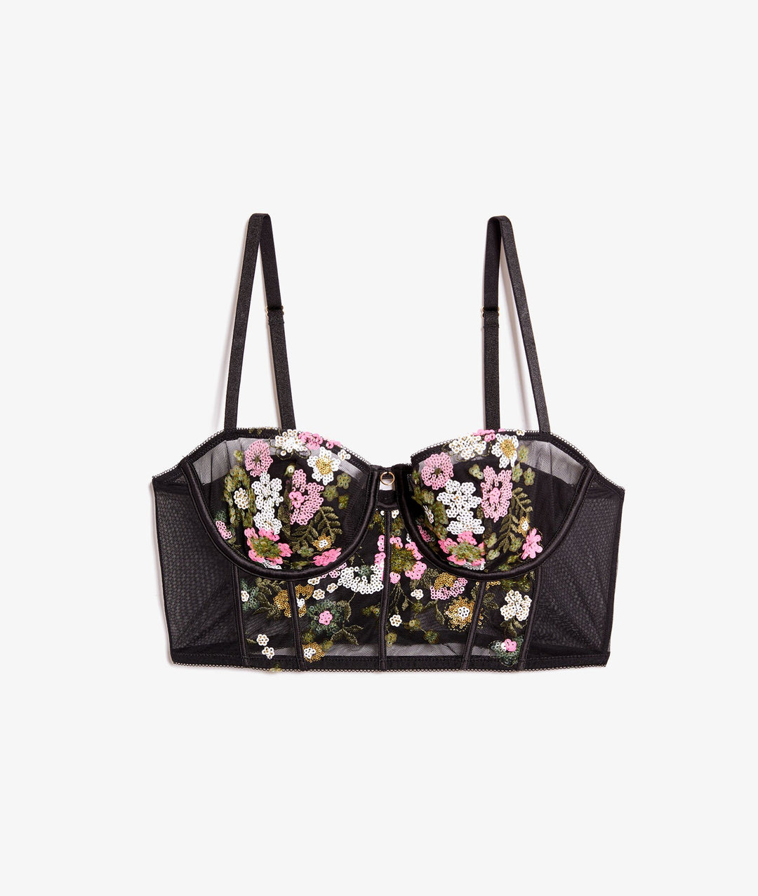 Lightly lined bustier bra with embroidery - Noir