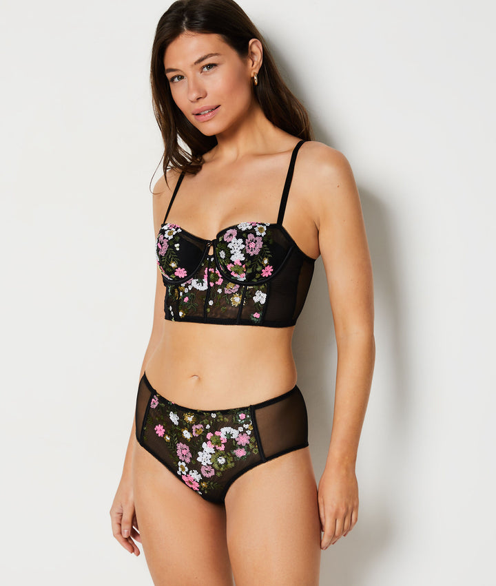 Lightly lined bustier bra with embroidery - Noir