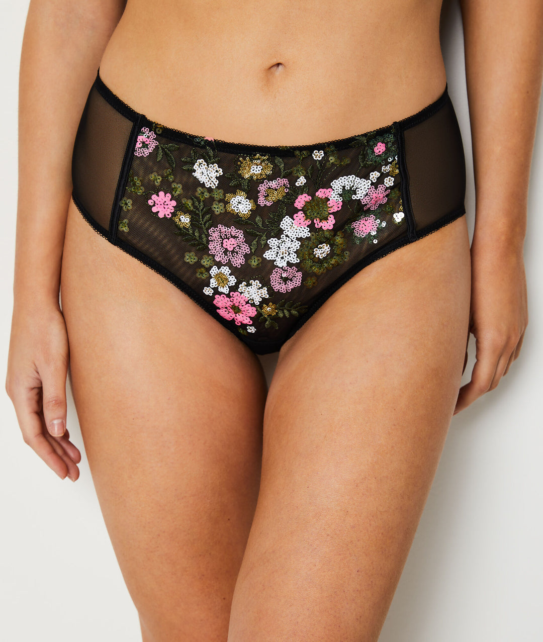 High-waist embroidered brief - Noir