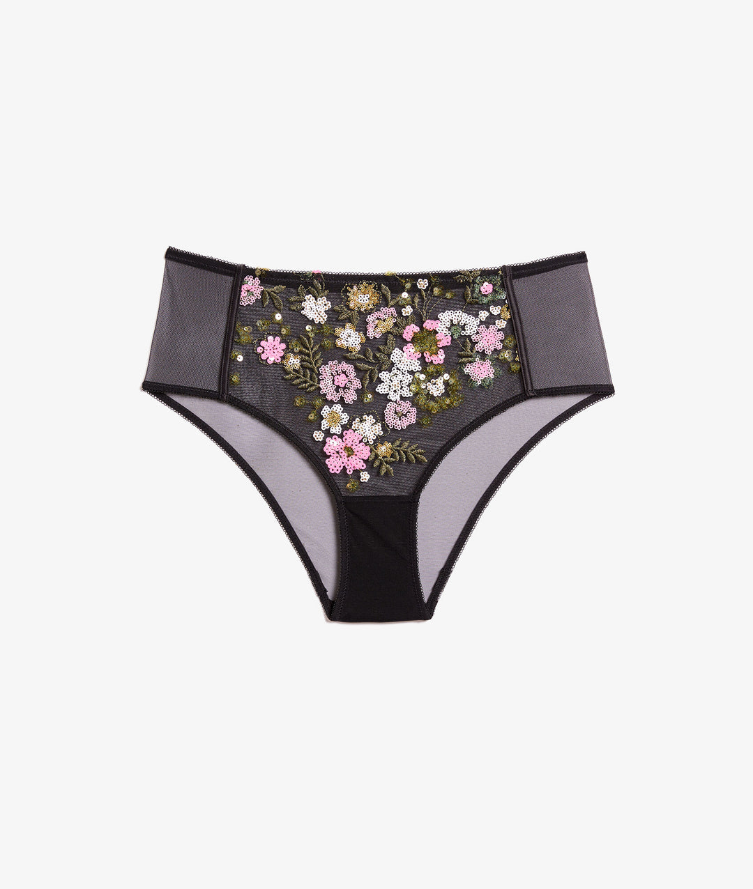 High-waist embroidered brief - Noir