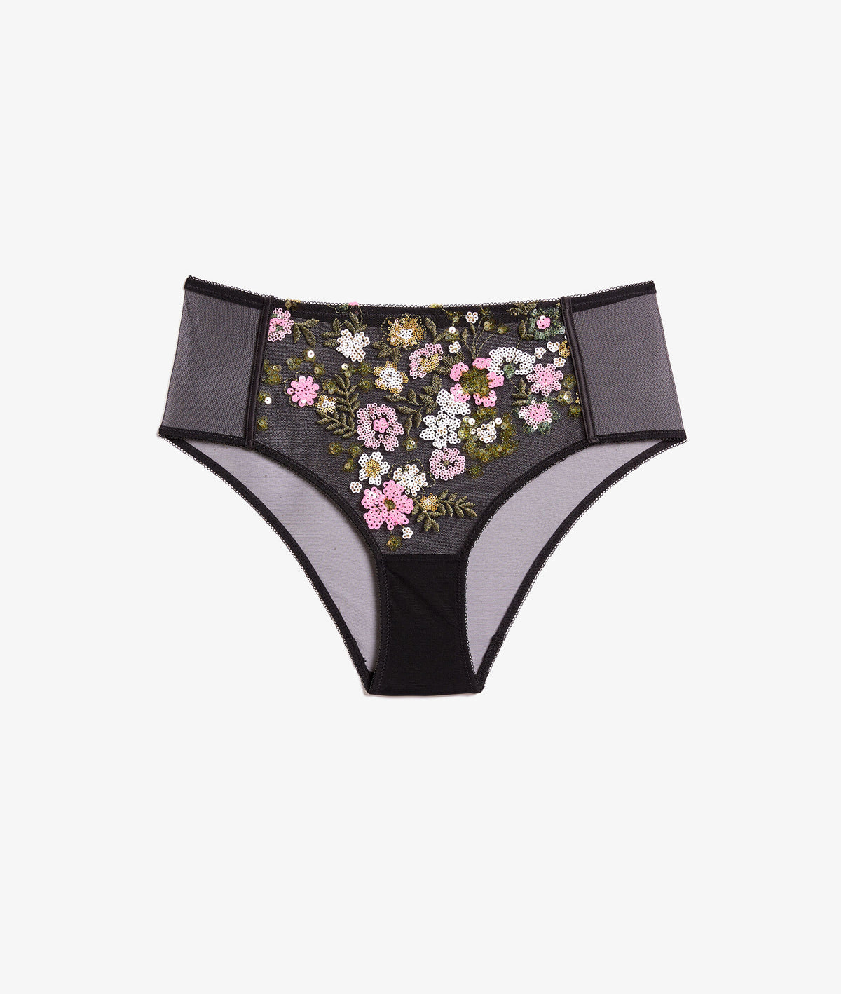 High-waist embroidered brief - Noir