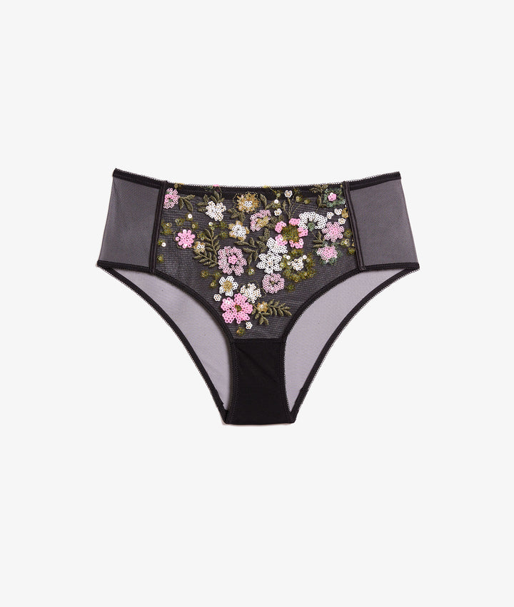 High-waist embroidered brief - Noir